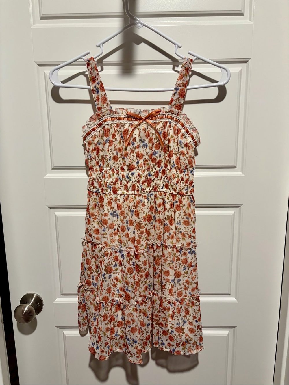 Trixxi Cream Floral Tiered Sundress with Orange & Blue Accents